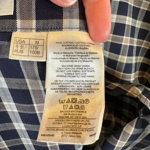 Brooks Brothers Men’s M Button Down Shirt Non Iron Cotton Blue Embroidered 1818 - Picture 9 of 10